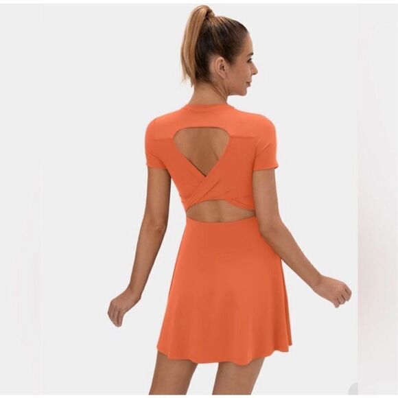 Halara XS Orange  Backless Twisted Cut out Barre Ballet Dance Flare Dress - Picture 1 of 6